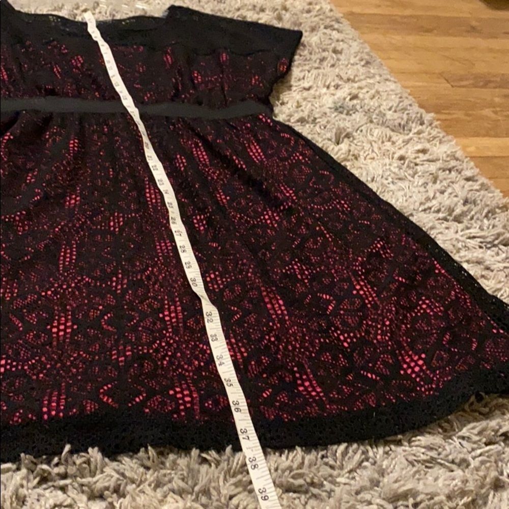 Lace Cocktail Dress Black Lace Deep Pink‎ sz L - Picture 8 of 11